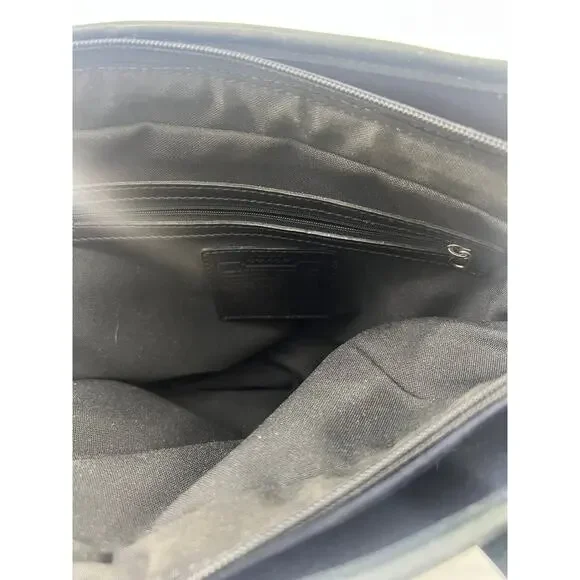 Vintage Coach Navy Blue Tote Bag Stretch Fabric Shoulder Purse Zipper Pockets - Picture 15 of 16